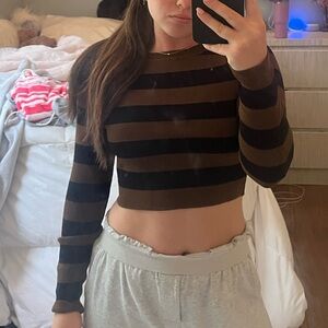 Brown and black striped Zara long sleeve top